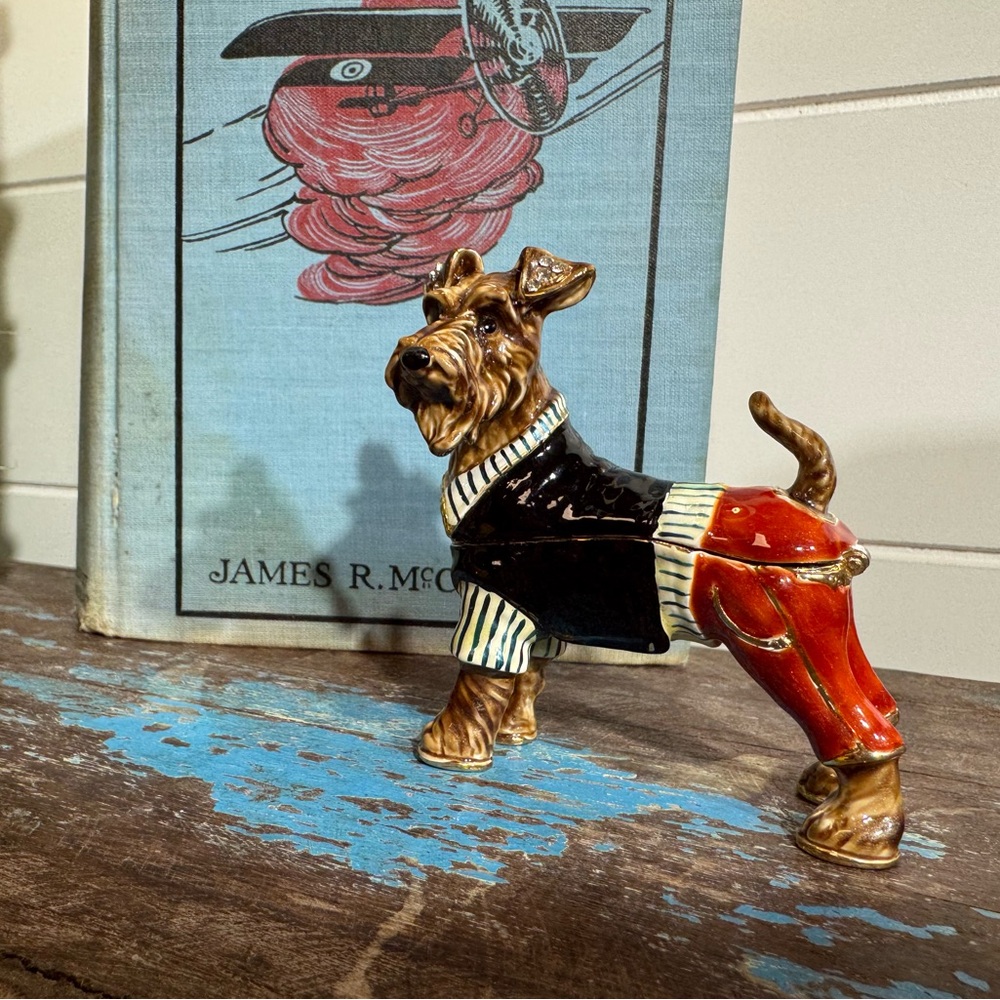 Ceramic Dog Figurine in Red and Black